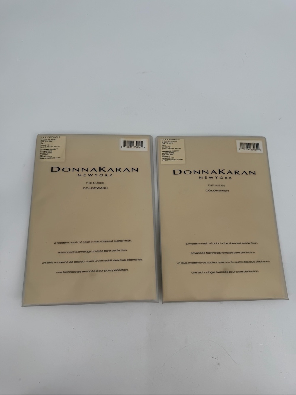 Donna Karan New York Pantyhose sz TALL Colorwash The Nudes 2 Pr VTG Dk Ivory A24